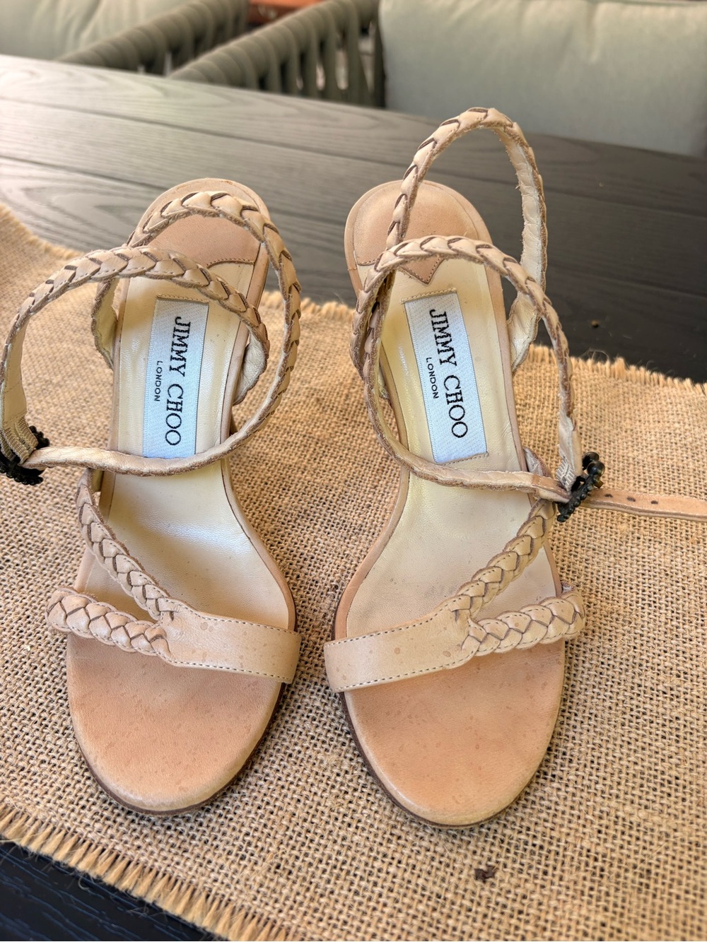 Jimmy Choo Nude Braided Strap Sandals